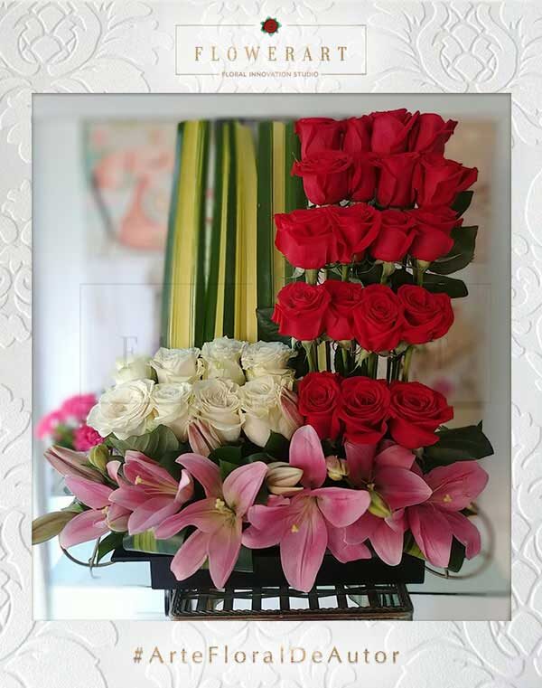 arreglo en rosas y lirios